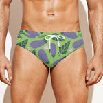 Eggplant With Leaves And Flowers Print Men's Swim Briefs
