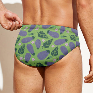 Eggplant With Leaves And Flowers Print Men's Swim Briefs