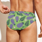 Eggplant With Leaves And Flowers Print Men's Swim Briefs
