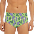 Eggplant With Leaves And Flowers Print Men's Triangle Swim Briefs