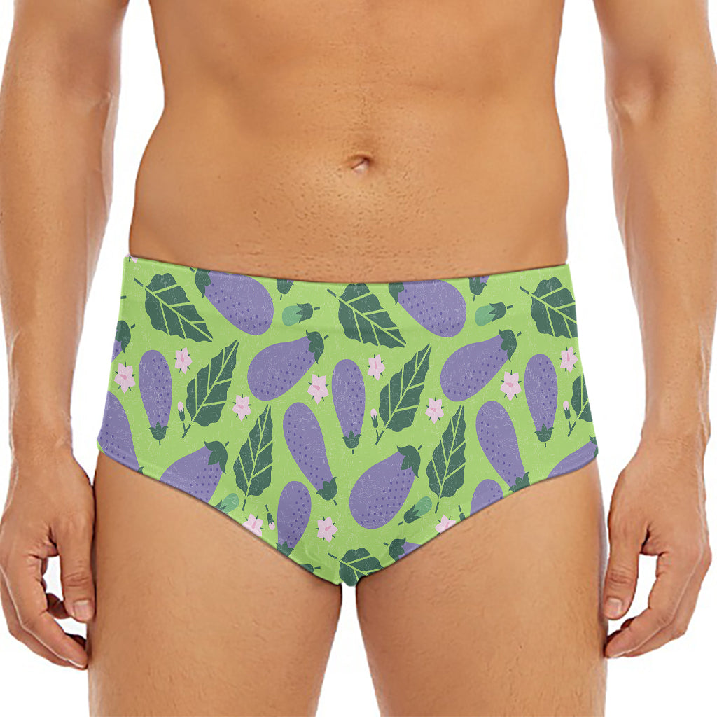 Eggplant With Leaves And Flowers Print Men's Triangle Swim Briefs
