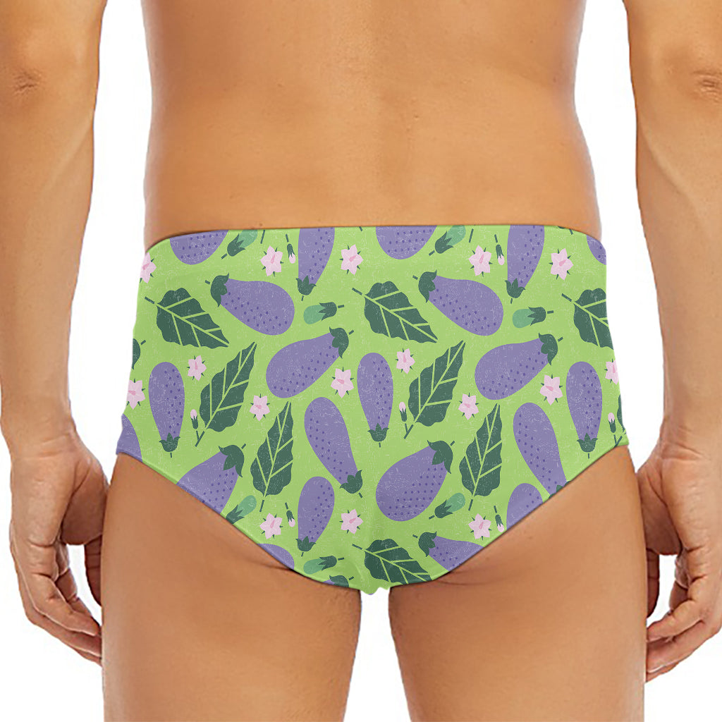 Eggplant With Leaves And Flowers Print Men's Triangle Swim Briefs