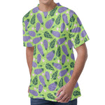 Eggplant With Leaves And Flowers Print Men's Velvet T-Shirt