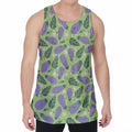Eggplant With Leaves And Flowers Print Men's Velvet Tank Top