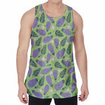 Eggplant With Leaves And Flowers Print Men's Velvet Tank Top
