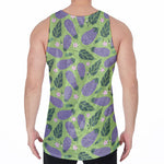 Eggplant With Leaves And Flowers Print Men's Velvet Tank Top