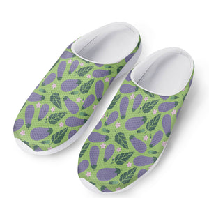 Eggplant With Leaves And Flowers Print Mesh Casual Shoes