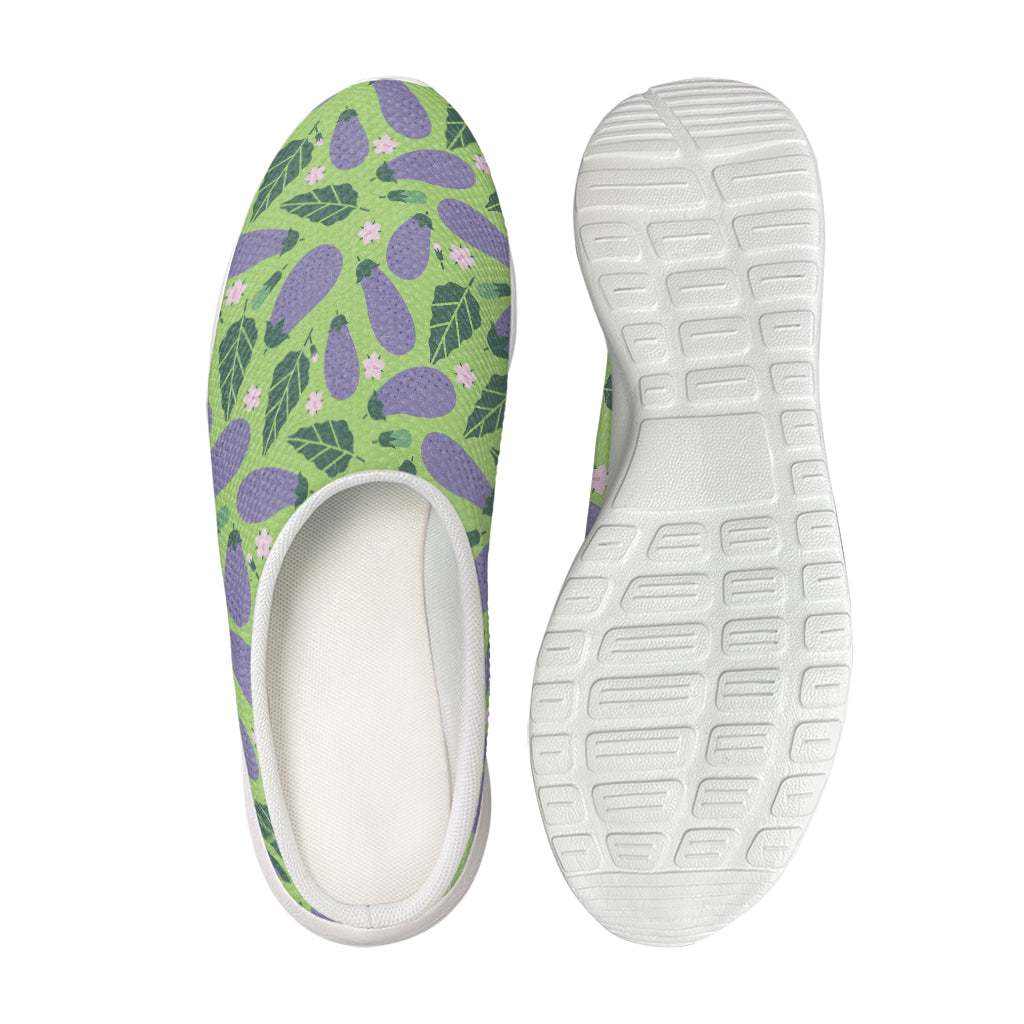 Eggplant With Leaves And Flowers Print Mesh Casual Shoes