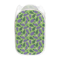 Eggplant With Leaves And Flowers Print Mesh Laundry Hamper