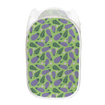 Eggplant With Leaves And Flowers Print Mesh Laundry Hamper
