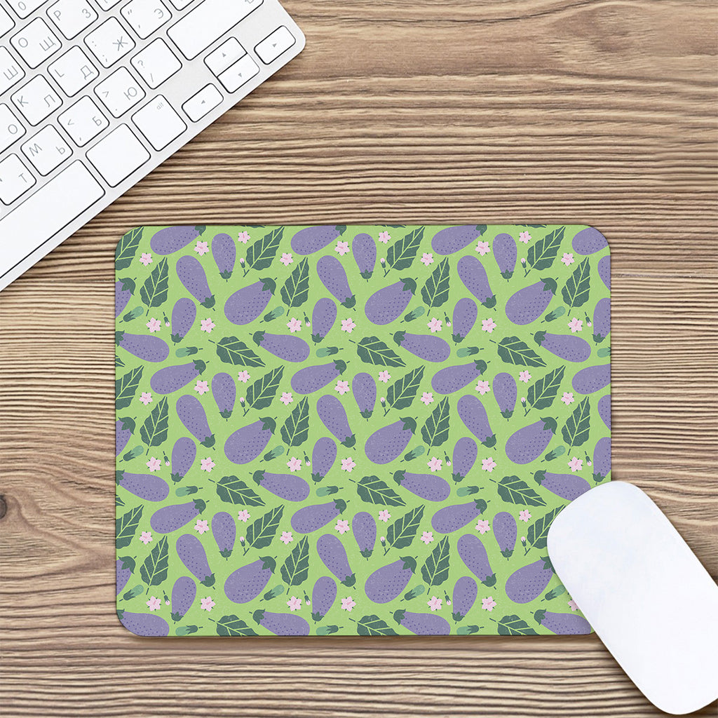 Eggplant With Leaves And Flowers Print Mouse Pad