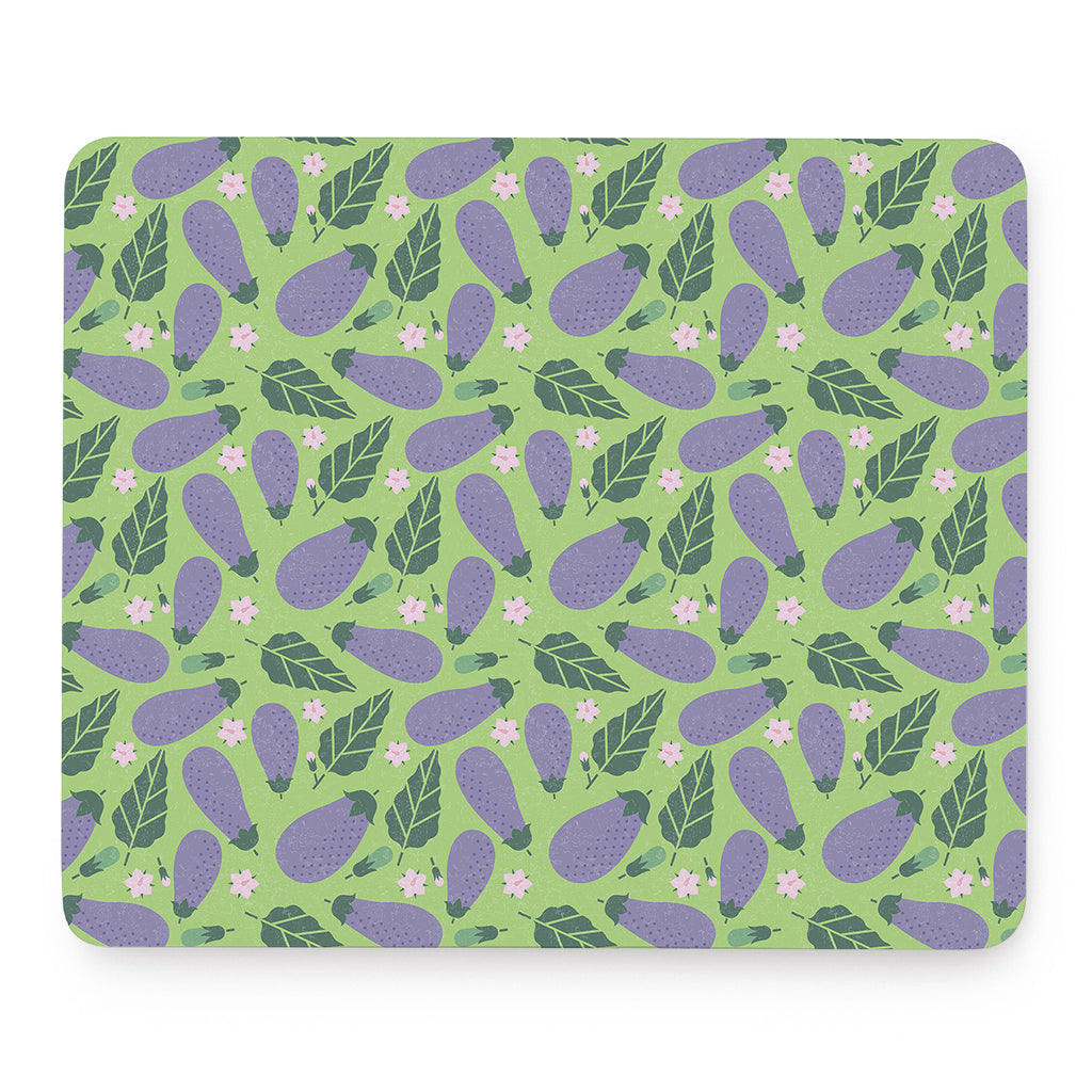 Eggplant With Leaves And Flowers Print Mouse Pad