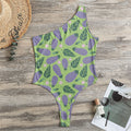 Eggplant With Leaves And Flowers Print One Shoulder Bodysuit