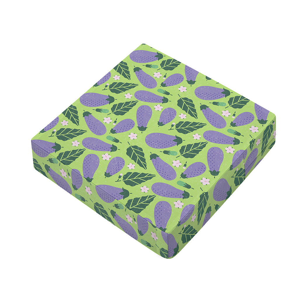 Eggplant With Leaves And Flowers Print Outdoor Seat Cushion Cover