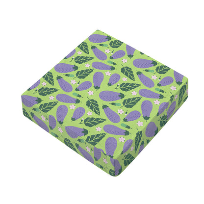 Eggplant With Leaves And Flowers Print Outdoor Seat Cushion Cover