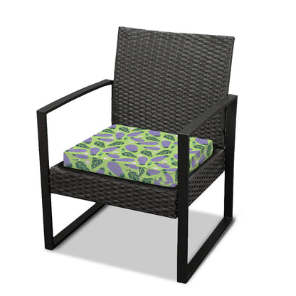 Eggplant With Leaves And Flowers Print Outdoor Seat Cushion Cover