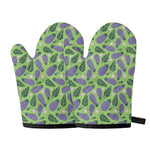 Eggplant With Leaves And Flowers Print Oven Mitts