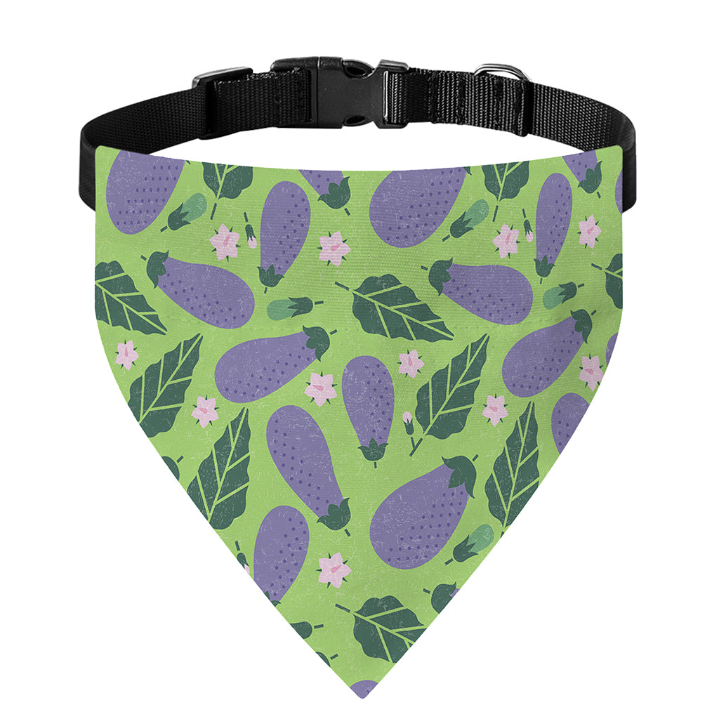 Eggplant With Leaves And Flowers Print Over The Collar Dog Bandana