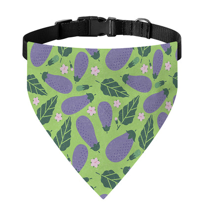 Eggplant With Leaves And Flowers Print Over The Collar Dog Bandana