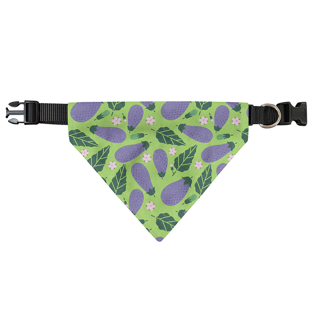 Eggplant With Leaves And Flowers Print Over The Collar Dog Bandana