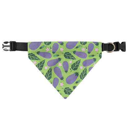 Eggplant With Leaves And Flowers Print Over The Collar Dog Bandana