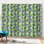 Eggplant With Leaves And Flowers Print Pencil Pleat Curtains