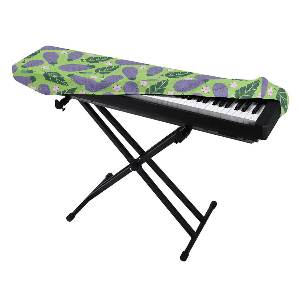 Eggplant With Leaves And Flowers Print Piano Keyboard Cover