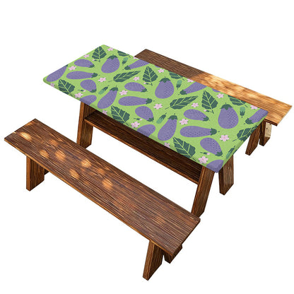 Eggplant With Leaves And Flowers Print Picnic Table Cover
