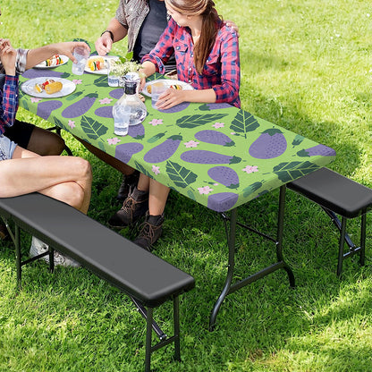 Eggplant With Leaves And Flowers Print Picnic Table Cover