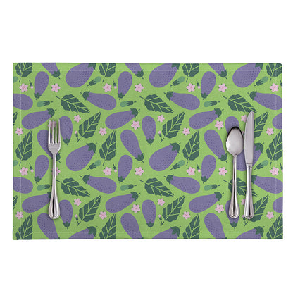 Eggplant With Leaves And Flowers Print Placemat