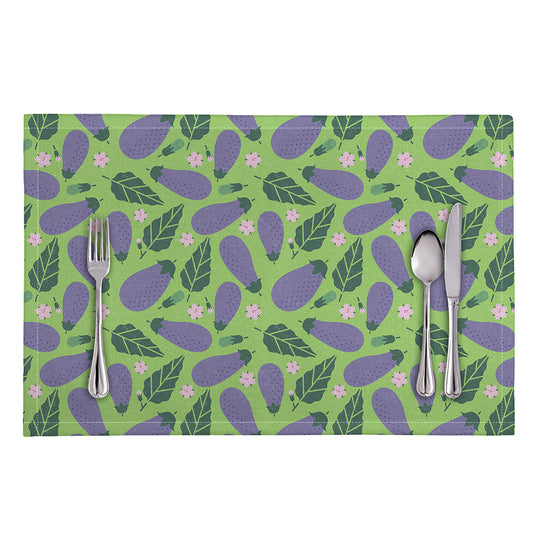 Eggplant With Leaves And Flowers Print Placemat