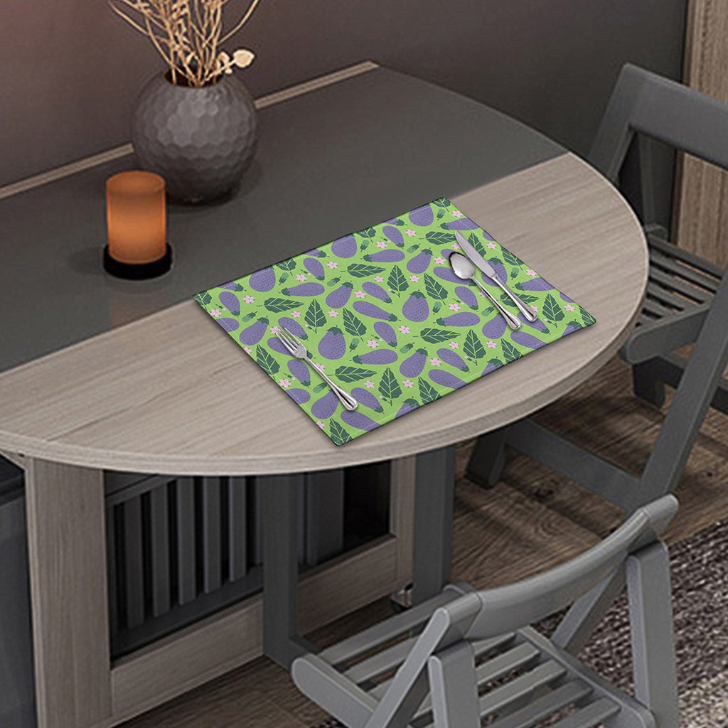 Eggplant With Leaves And Flowers Print Placemat