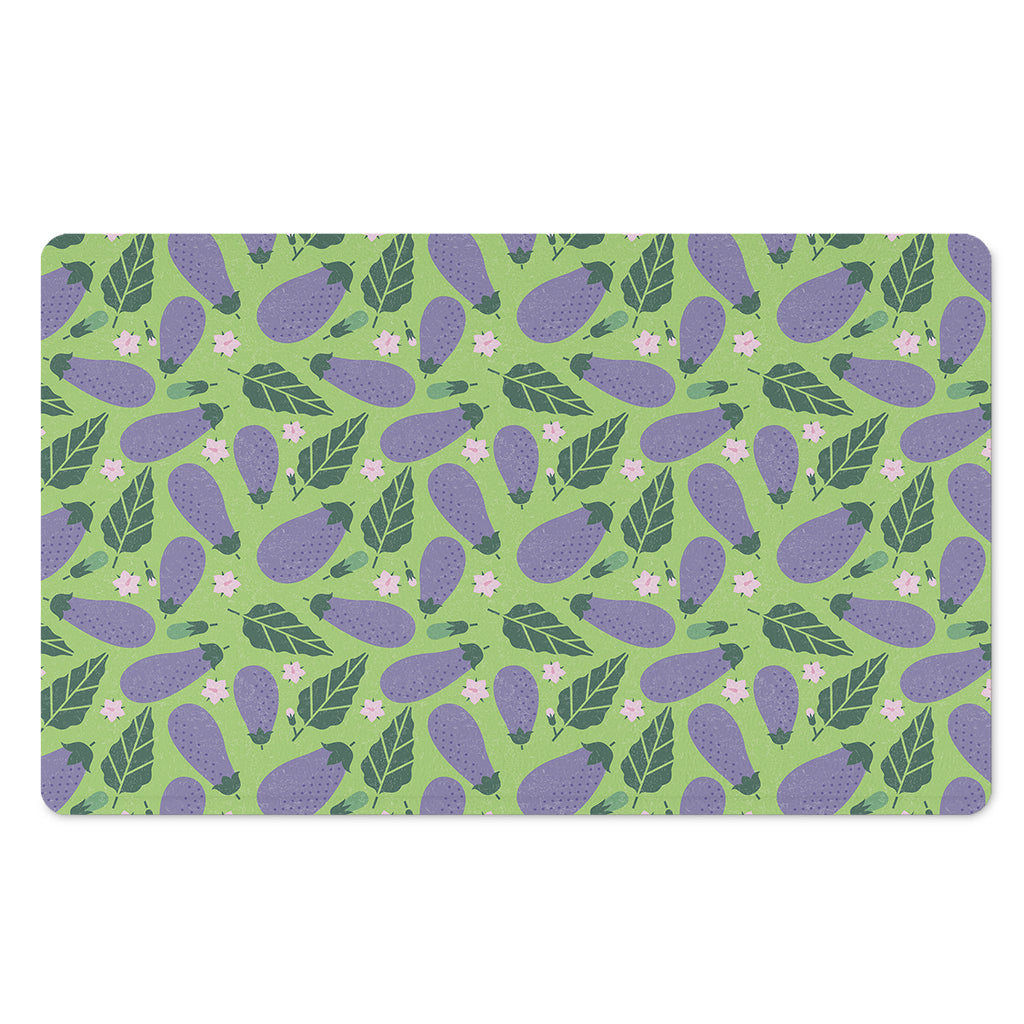 Eggplant With Leaves And Flowers Print Polyester Doormat