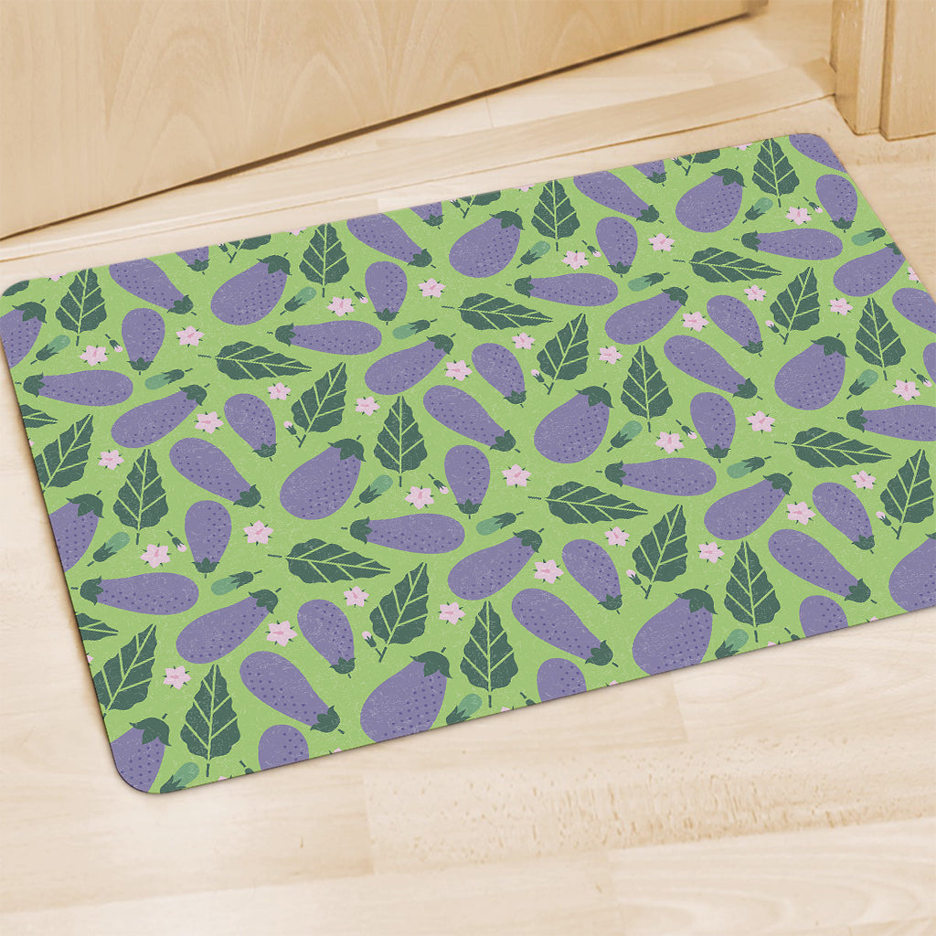 Eggplant With Leaves And Flowers Print Polyester Doormat