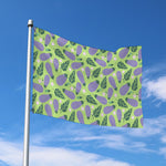 Eggplant With Leaves And Flowers Print Polyester Flag