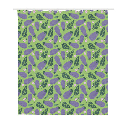 Eggplant With Leaves And Flowers Print Polyester Shower Curtain