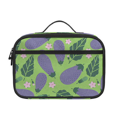 Eggplant With Leaves And Flowers Print Portable Lunch Bag