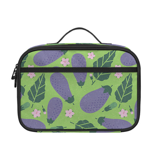 Eggplant With Leaves And Flowers Print Portable Lunch Bag