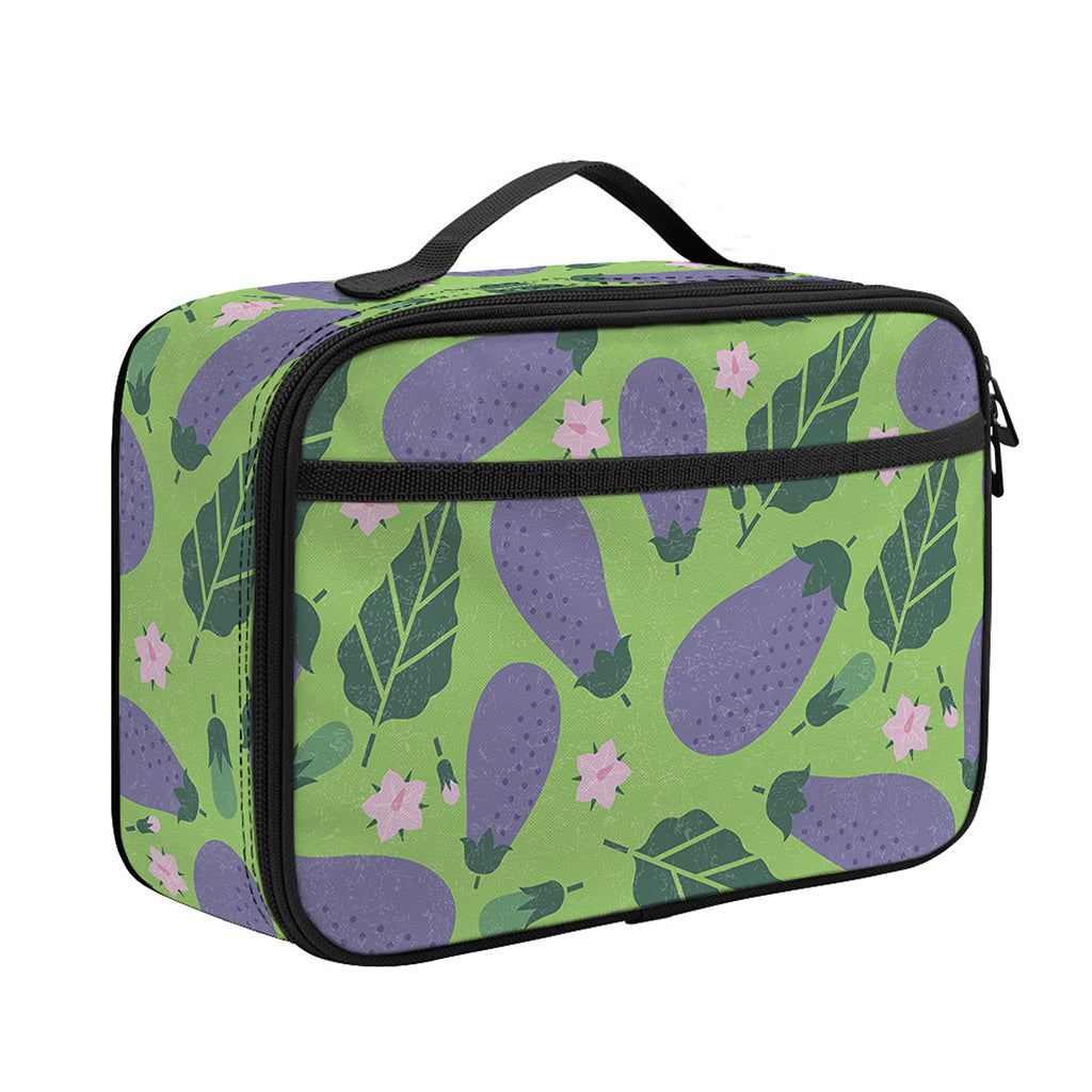 Eggplant With Leaves And Flowers Print Portable Lunch Bag