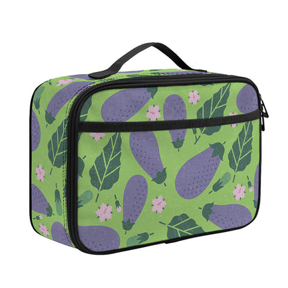 Eggplant With Leaves And Flowers Print Portable Lunch Bag