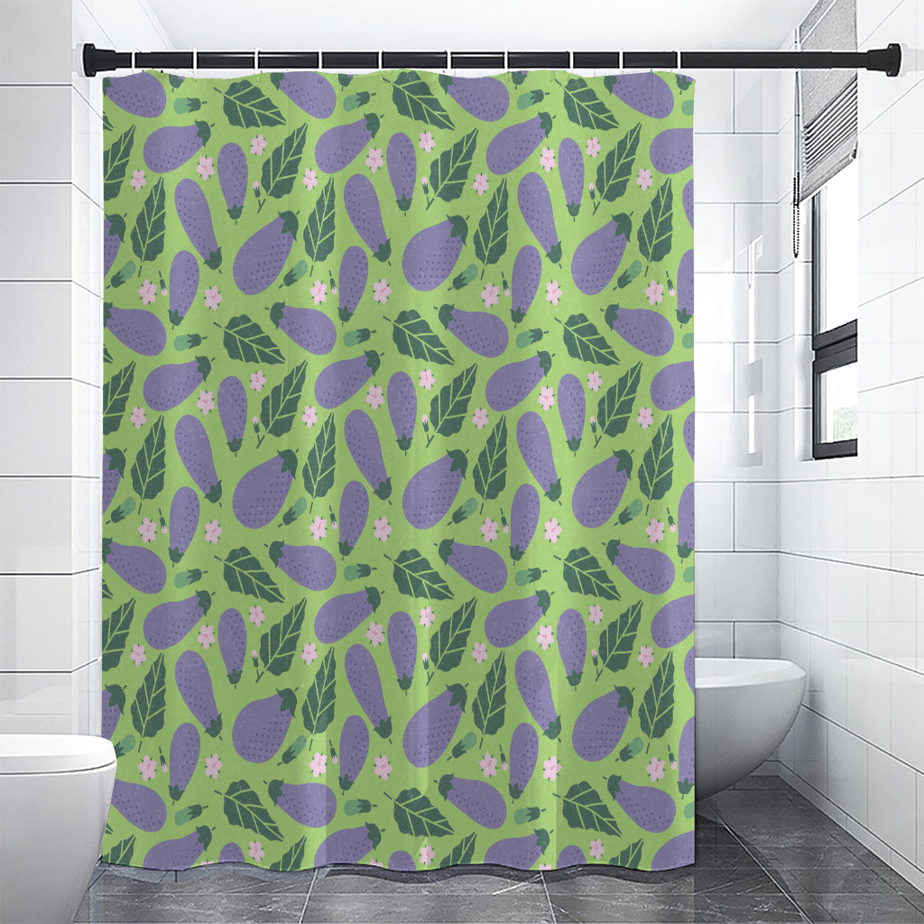 Eggplant With Leaves And Flowers Print Premium Shower Curtain