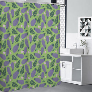 Eggplant With Leaves And Flowers Print Premium Shower Curtain