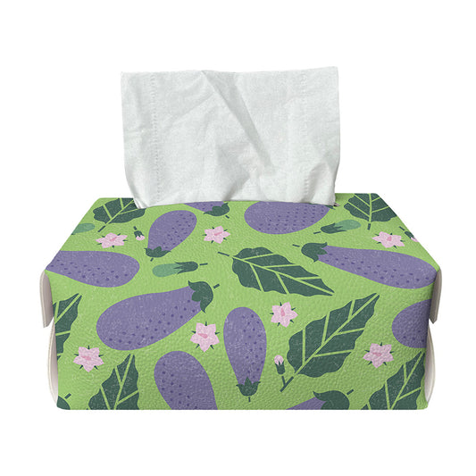 Eggplant With Leaves And Flowers Print Rectangle Tissue Box Cover