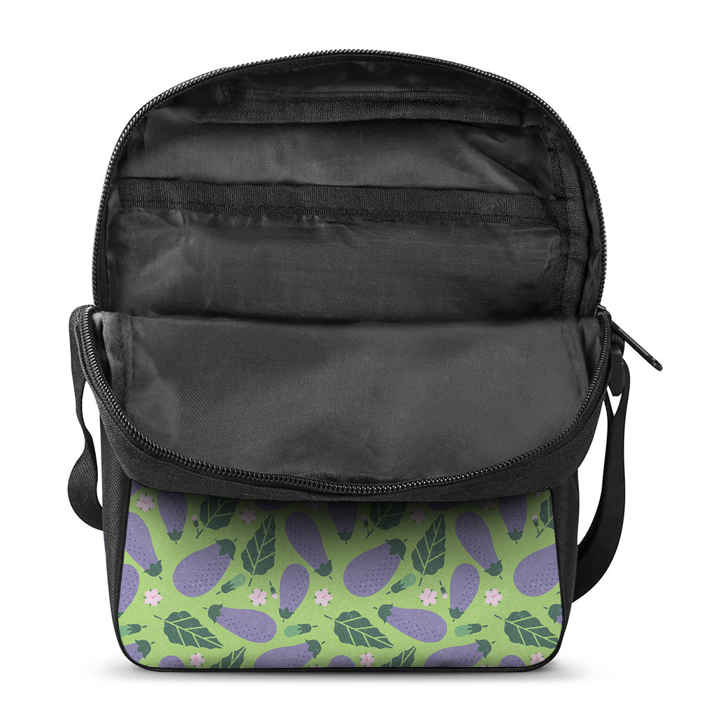 Eggplant With Leaves And Flowers Print Rectangular Crossbody Bag