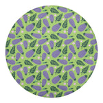 Eggplant With Leaves And Flowers Print Round Blanket