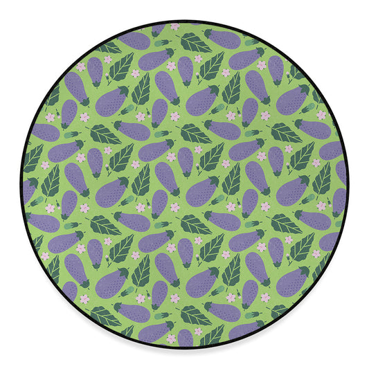 Eggplant With Leaves And Flowers Print Round Floor Mat