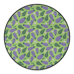 Eggplant With Leaves And Flowers Print Round Floor Mat