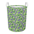 Eggplant With Leaves And Flowers Print Round Laundry Basket