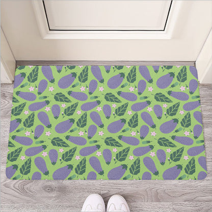 Eggplant With Leaves And Flowers Print Rubber Doormat