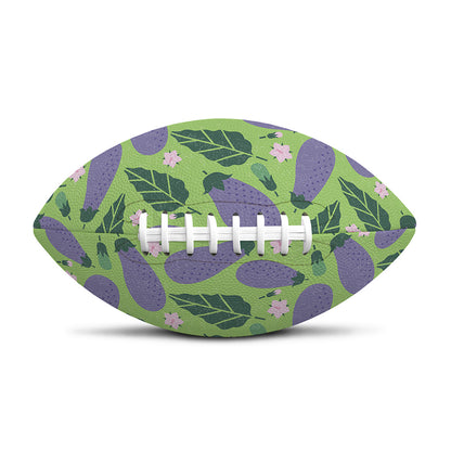 Eggplant With Leaves And Flowers Print Rugby Ball